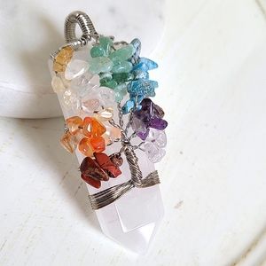 100% Genuine Crystal Quartz Tree of Life Stone Prism Amulet Handmadw NWT